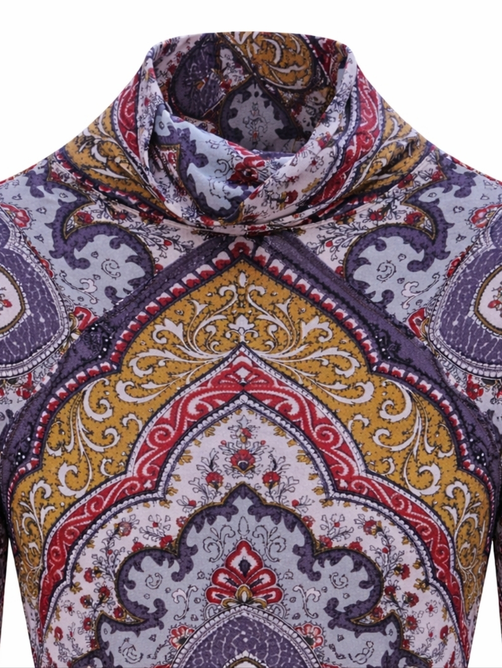 Free People Chase Me Top Wisteria Combo XS Boho Paisley Mock Neck Fitted Layer - Picture 3 of 14